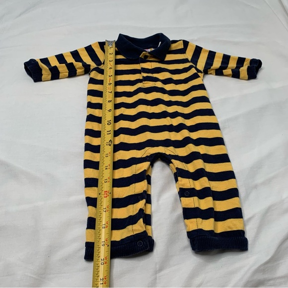 90s VTG Small Steps Baby Yellow & Navy Striped Collared Baby One Piece 3-6mo - Picture 5 of 7